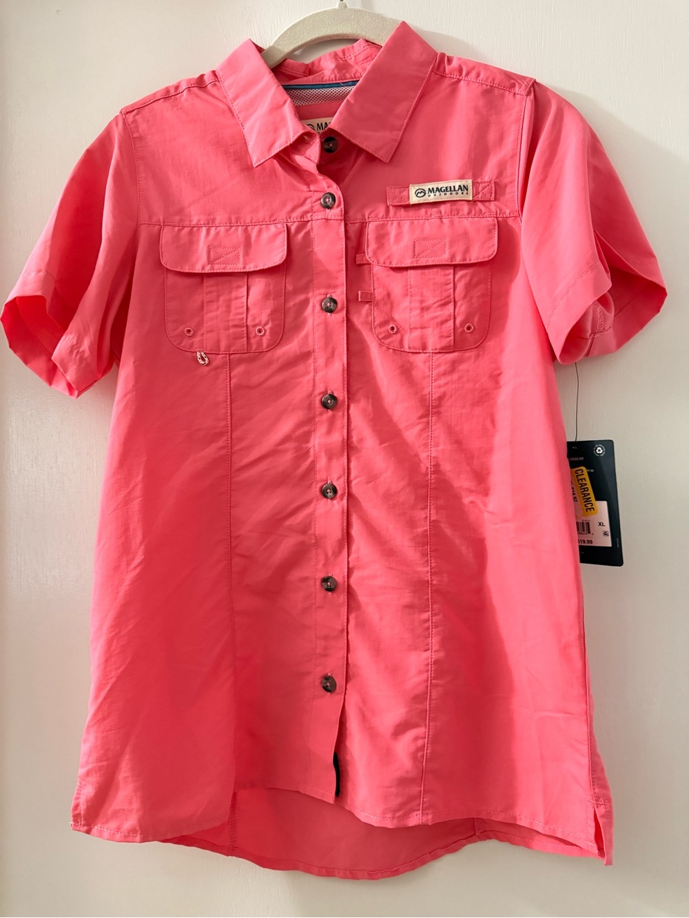Magellan Outdoors Coral Pink Short-Sleeve Button-Front Kids Shirt